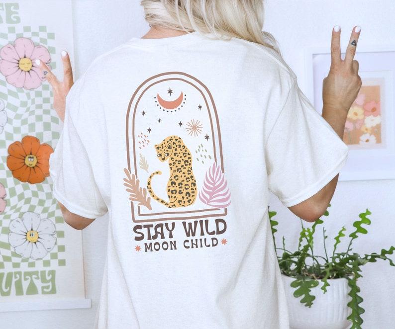 Alternative Celestial Moon Leopard Unisex Tshirt Magical Mystical Alternative Boho Tshirt Cute Cottagecore Stay Wild Shirt