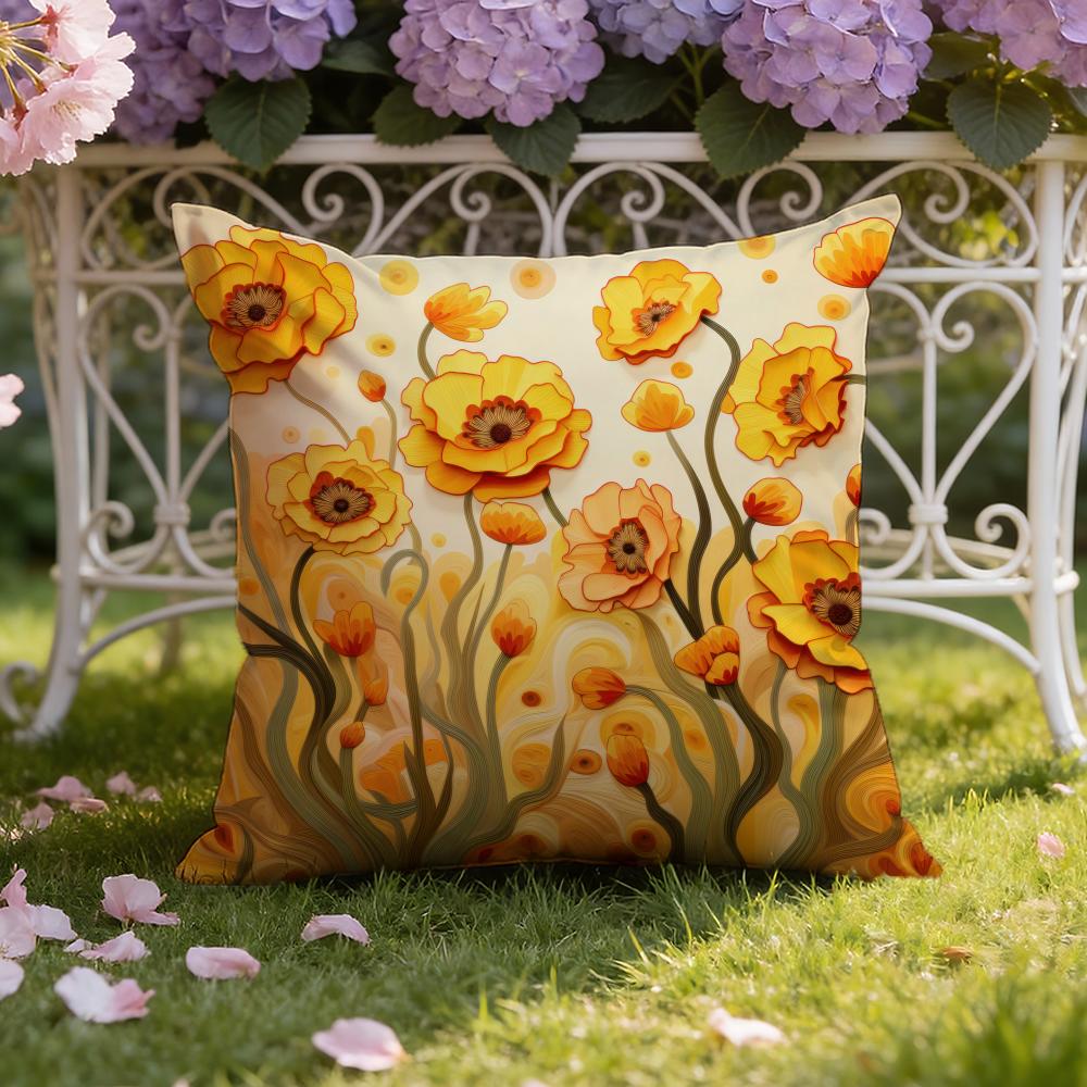 Saffron Color Floral Cushion Cover Home & Car Dual-Scene Pillow Cover: Reversible for Premium Comfort
