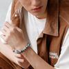 Gray Eye Beaded Bracelet for Sterling Silver with Braided Gift for Men [AWNL] Hawk's Men, Charm, Bracelet, (10mm Stone), 17.5cm-19cm