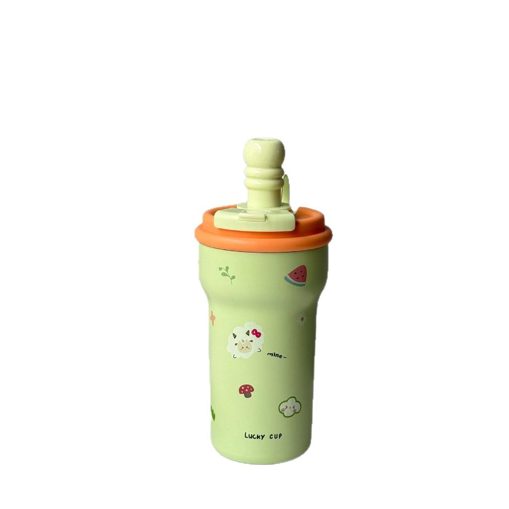 Cartoon Ceramic Liner Thermos Women's Large-capacity Ice Portable Car Coffee Straw Water Cup