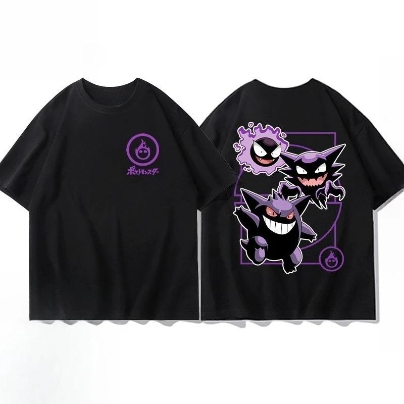 Pokémon Pikachu Gengar CharUnisexder Black Tshirt Unisexs 2026 Summer Fashion Oversize Street Casual Y2K Tops Streetwear Clothing