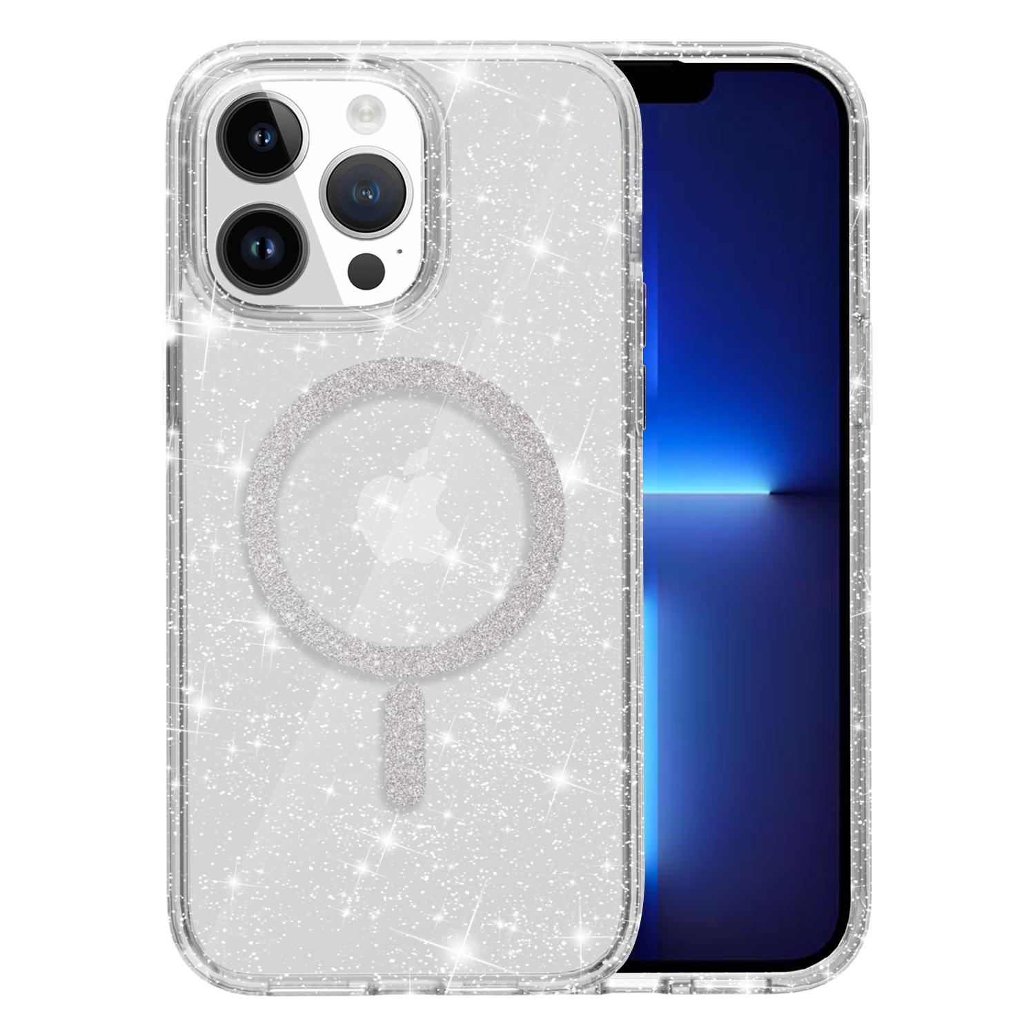 

For iPhone 13 Pro Max Phone Case Compatible with MagSafe Glitter PC+TPU Hybrid Shockproof Cover White
