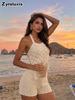 Summer New Hollow Asymmetric Knit Cami Set Women's Sleeveless Top + Drawstring Shorts Two Piece Outfit