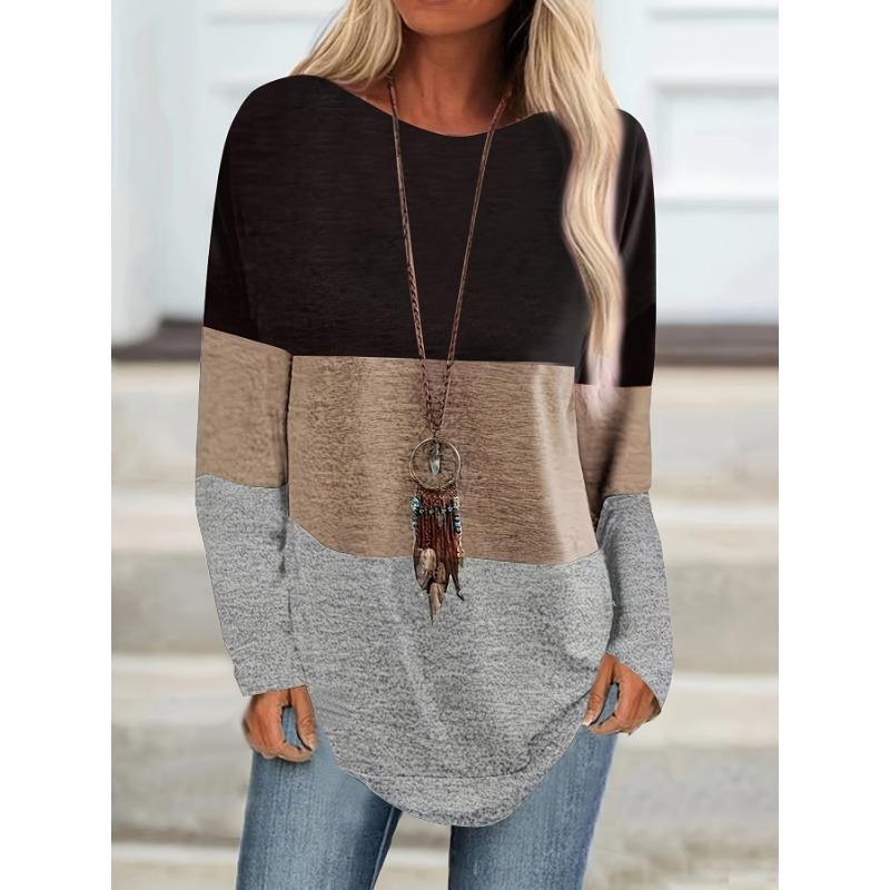 

Футболка великого розміру Повсякденна мода Смугастий принт Круглий виріз Довгий рукав Жіночий одяг 5XL