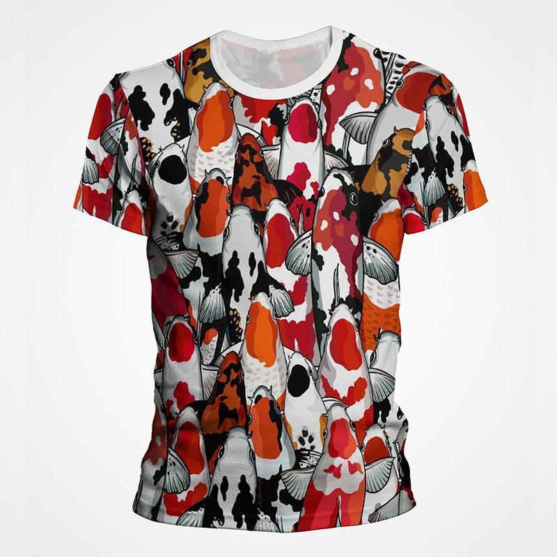 Goldfish and Koi Pattern Printed T-shirt Summer Men's Retro Top Fashion Trend Cool 3D Printed Top T-shirt Pullover