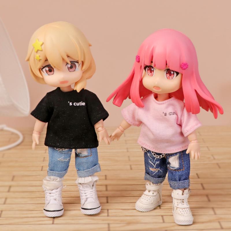 OB11 Puppenkleidung Niedliches Bären-Hasen-Set Kragen Kurzarm-Shorts Mantel für Obitsu11, GSC, YMY, 1/12bjd Kleidung Zubehör