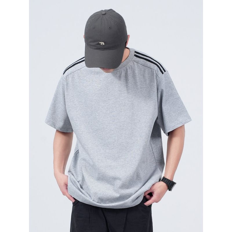 Wassup American Retro Three-Stripe Sports Short-Sleeve T-Shirt for Men, Summer Loose Casual Round-Neck Half-Sleeve Top