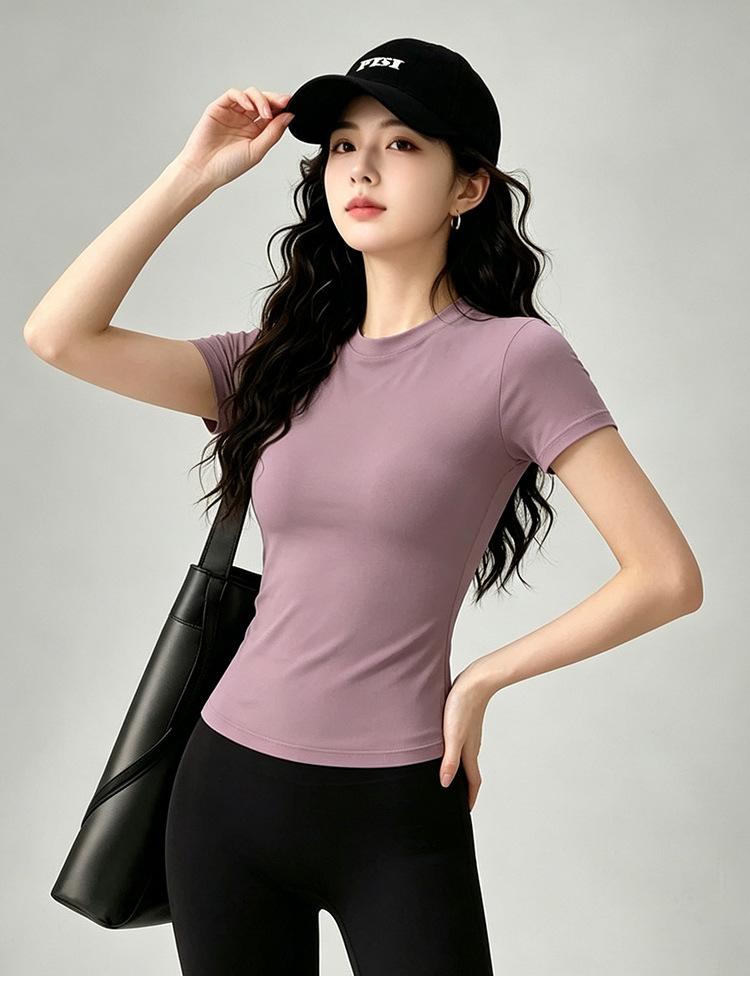 Basic Elastic Sports Short Sleeve High Waist Slim Fit Versatile Breathable Fitness Training Yoga Clothing Top Pilates Women