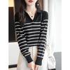 Demana Women's Wool V-neck Striped Knitted Sweater