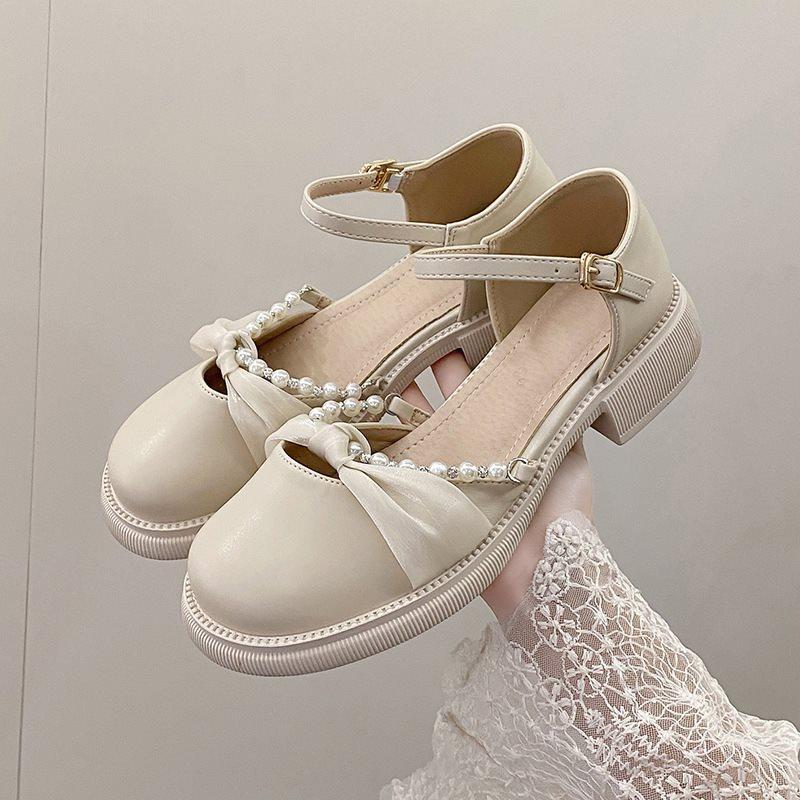 Mary Jane shoes women's small skirt leather shoes flat single shoes bag head sandals summer French style with fairy new 2025