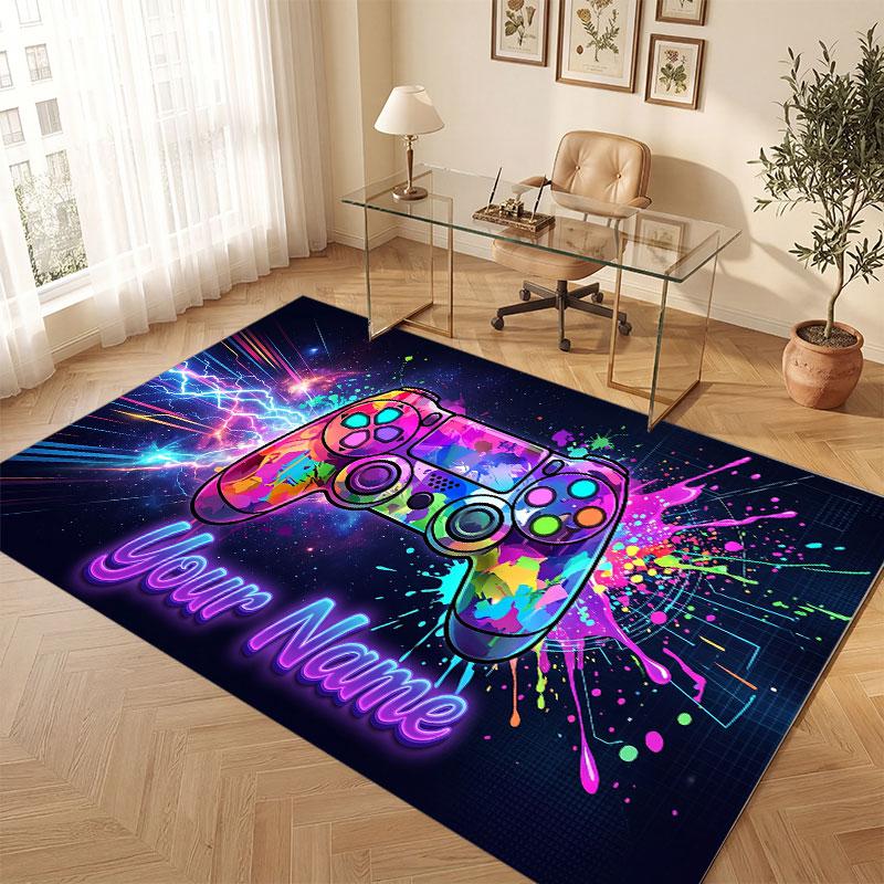 Neon Colorful Theme Crystal Velvet Floor Rug Personalized Custom Name Text Warm Carpet Home Decoration