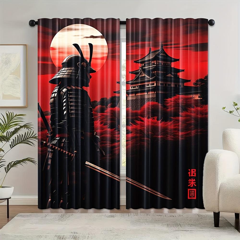 2pcs Elegant Anime Samurai Sheer Curtains – Artistic Decor for Bedroom & Living Room