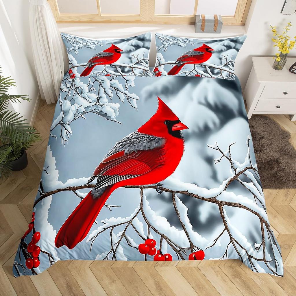 Roter Kardinal Bettbezug-Set Für Kinder Teenager Queen King Leichte Tagesdecke Tier Muster Bettwäsche-Set Schlafzimmer Dekor Ohne Bettdecke
