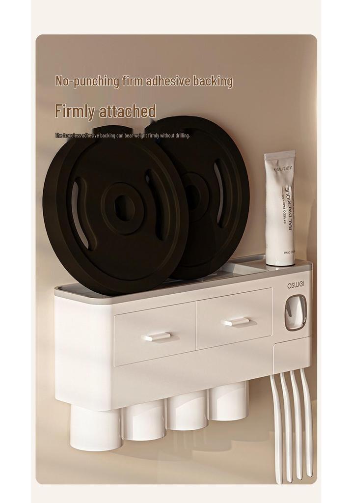 Drawer-Style Wall-Mounted Toothbrush Holder Set with Magnetic Suction Mouthwash Cup