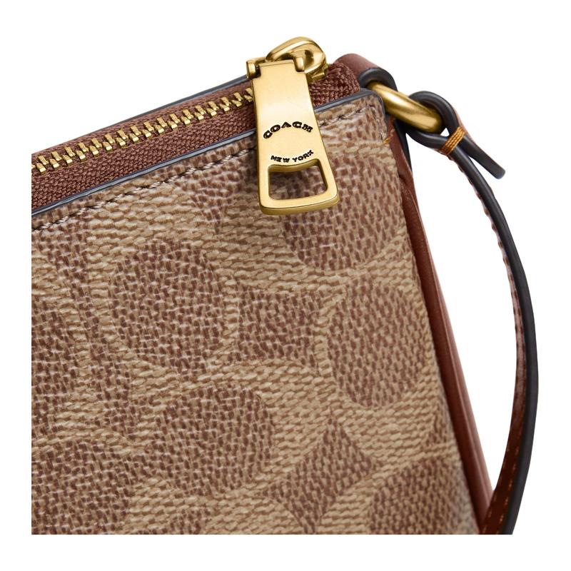 Coach Plaza 22 Brass Metal Hardware Faux Leather and Calf Leather Hand Shoulder Bag Small Women's Brown
