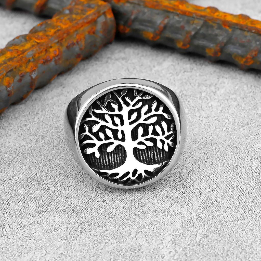 Retro Europäischer und Edelstahl Lebensbaum Ring Herren Amulett Modeschmuck Jugend Party Persönlichkeitsring