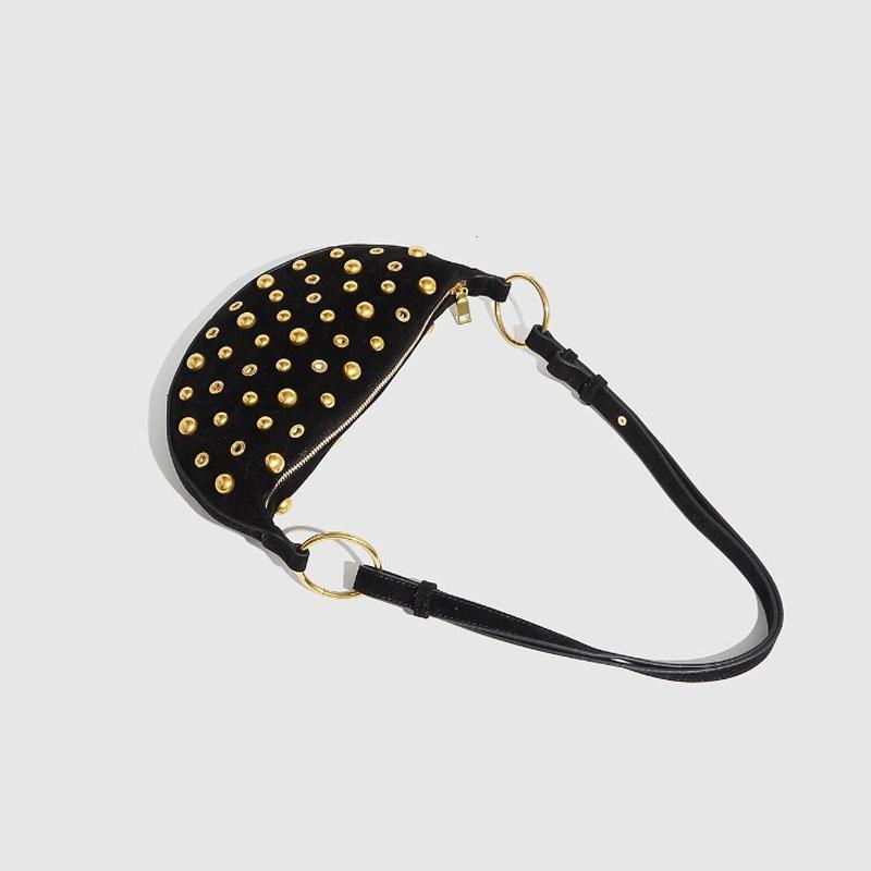 Designer Studded Shoulder Bag Rivet Crescent Bag  New Women Metal Underarm Bag High-end Retro Rivet Polka Dot Shoulder Bags