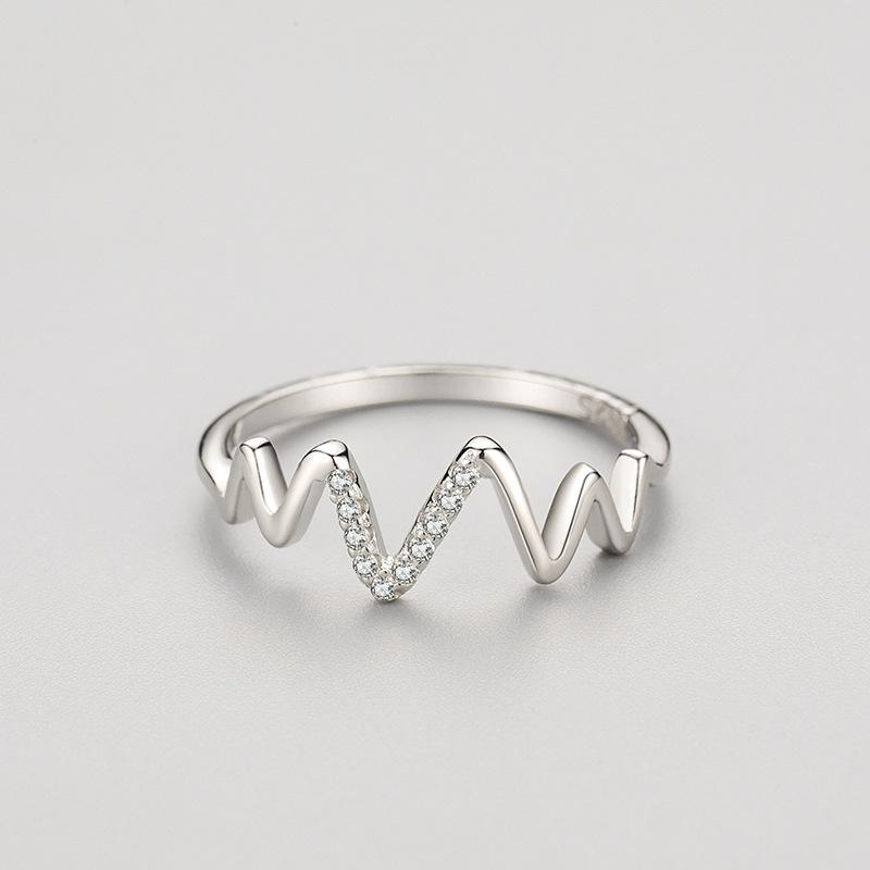 Ada Jewelry Joyas En Plata 925 Silver Heart Beat Design Wave Index Finger Ring for Ladies