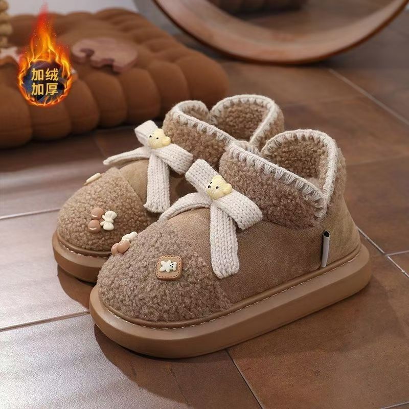 High-value Cute Bear Bow Lamb Wool Parent-child Snow Boots Women's Velvet Thickened Bottom Warm 2468