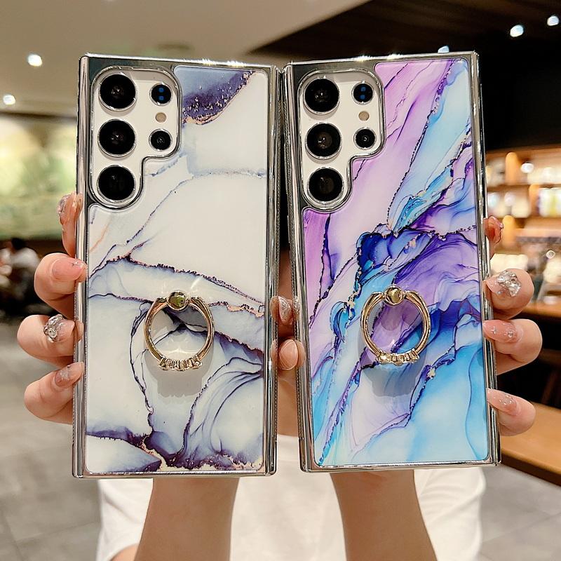 

Чехол для телефона с мраморным узором для Samsung S23 S22 Ultra A54 A34, противоударное кольцо-подставка, тонкая задняя крышка, 12 цветов корпуса