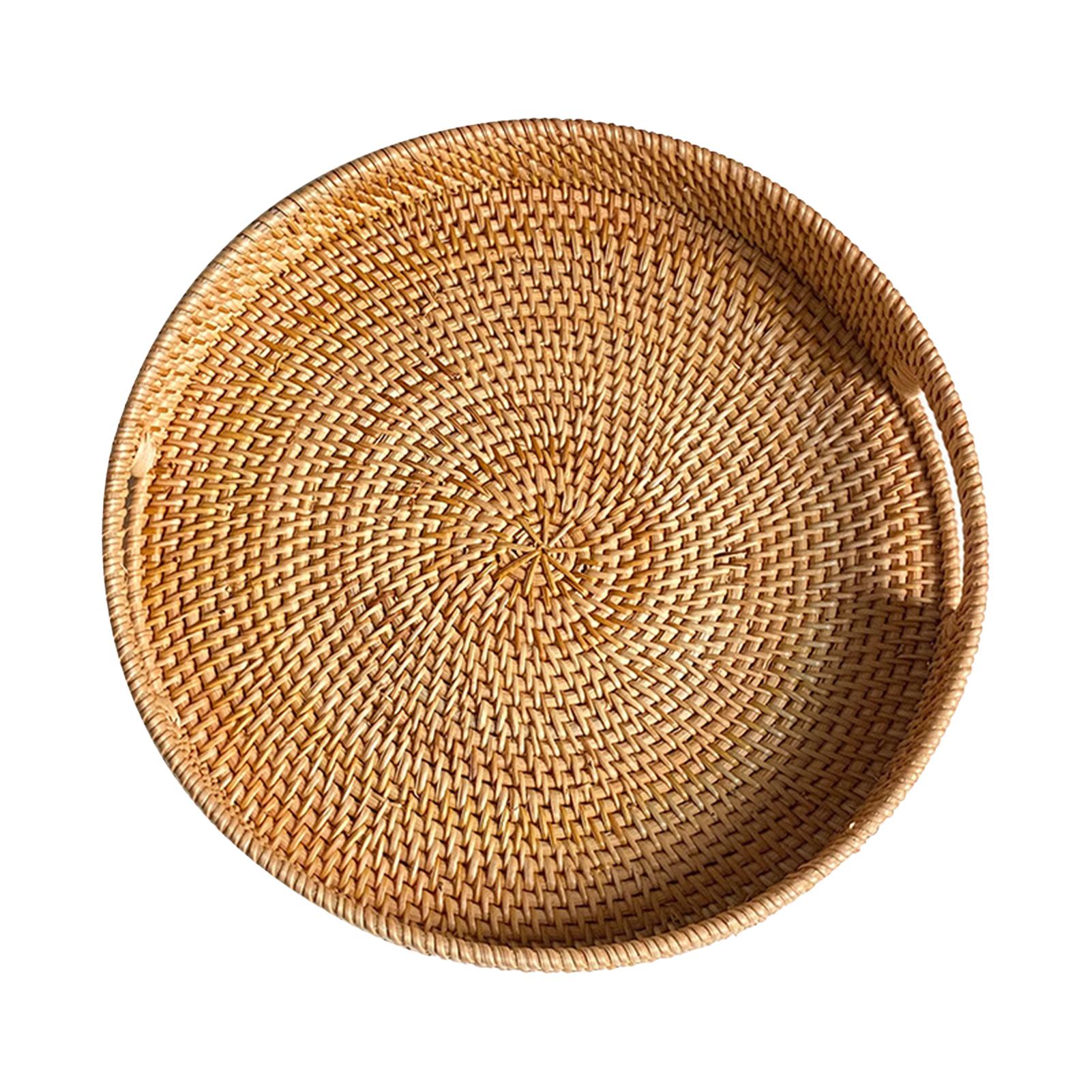 

30cm Handwoven Rattan Basket Large Capacity Luxury Storage Fruit Bowl for Candy Snacks Coffee Bread Pastry Tray Organizer