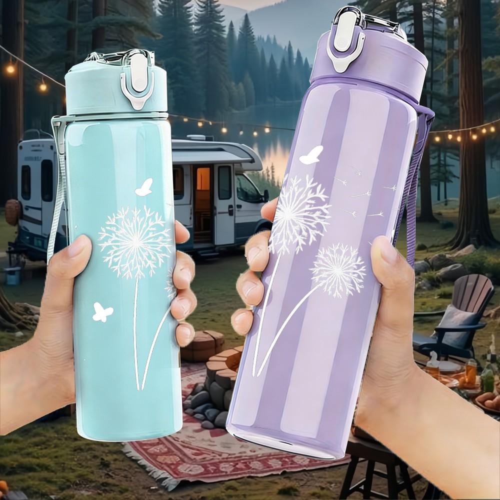 1PC Dandelion Minimal Line Art 750ml Color Plastic Sports Water Bottle Leakproof Flip Straw Lid Suitable for Sports Office Home Use