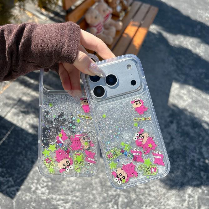 Shin-chan Pink Crayon Flowing Sand Cartoon iPhone 17 Pro Max/16/15 Pro Case