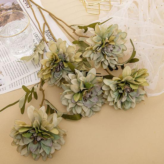 Artificial Flower Realistic Delicate Home Party Ornament Solid Color Fake Dahlias with Stem for Wedding Celebration