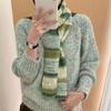 Plush Cashmere Knitted Scarf Thickened Winter Shawl Fashion Rainbow Striped Scarf  Daily