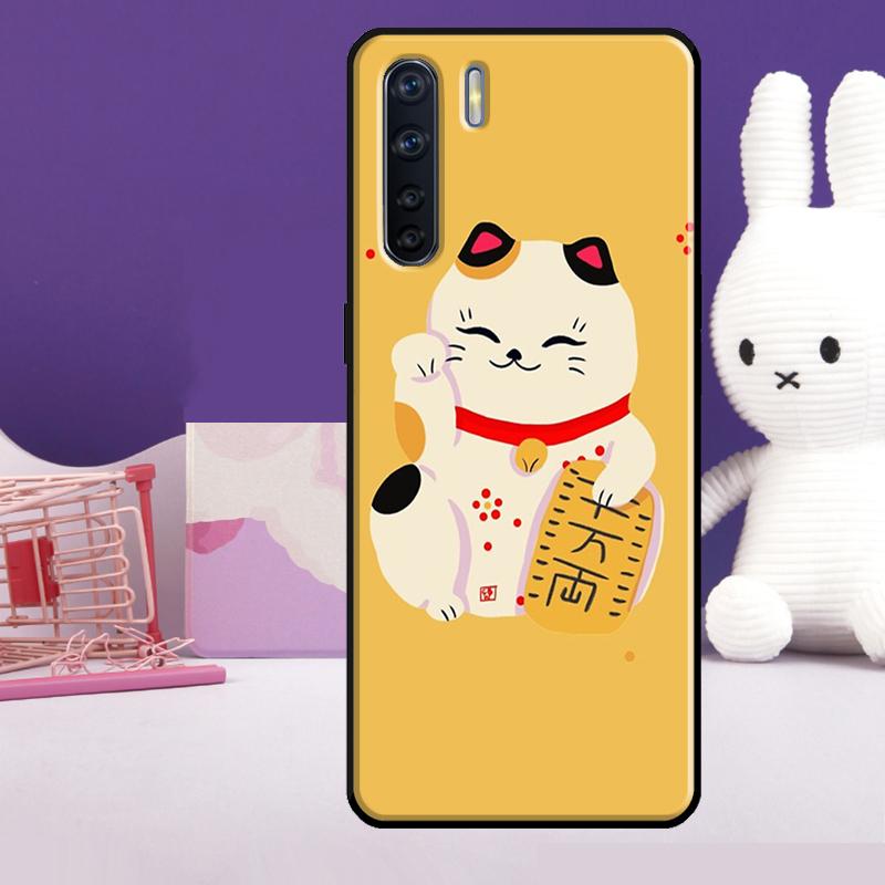 Japanese Lucky Cat Art Case For Oppo A54 A74 A94 A80 A60 A40 A18 A38 A58 A78 A98 A96 A76 A16 A15 A17 A57 A77 A5 Pro