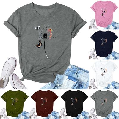 Dam Mode Tryckt Casual Plisserad Rund Kortärmad T-shirt Topp