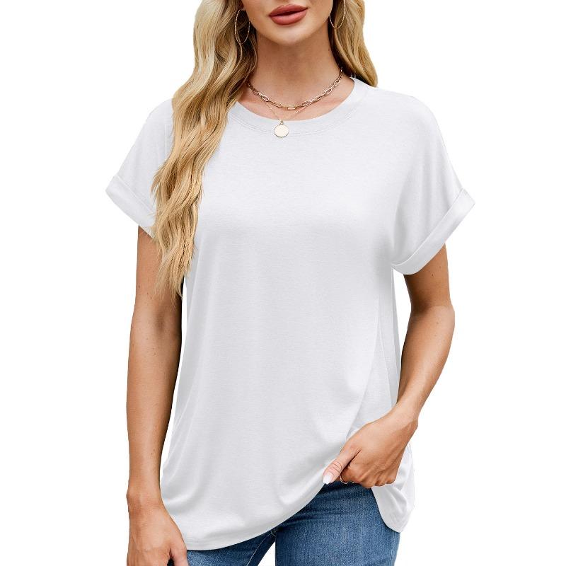 Damen S Einfarbig Rundhals Locker Kurzarm T-Shirt