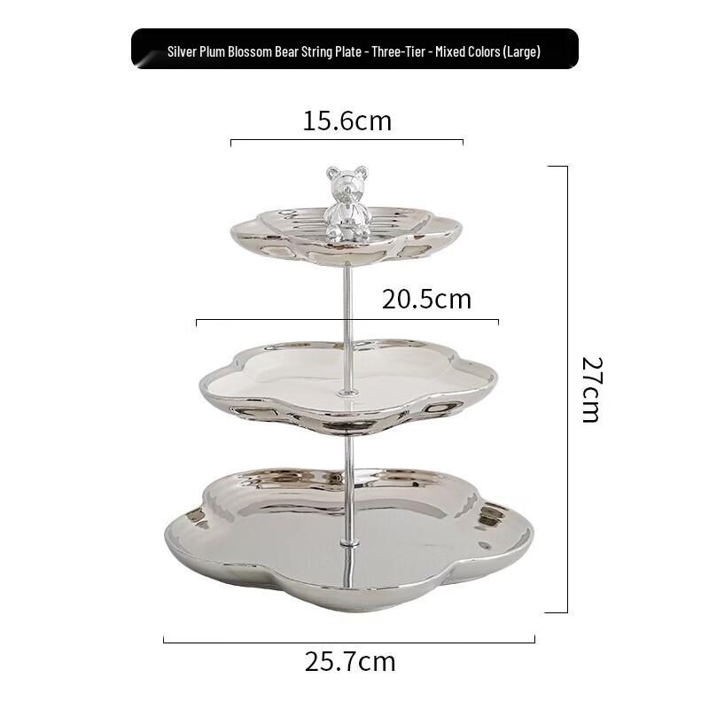 Silver Floral 3-Tier Ceramic Serving Plate