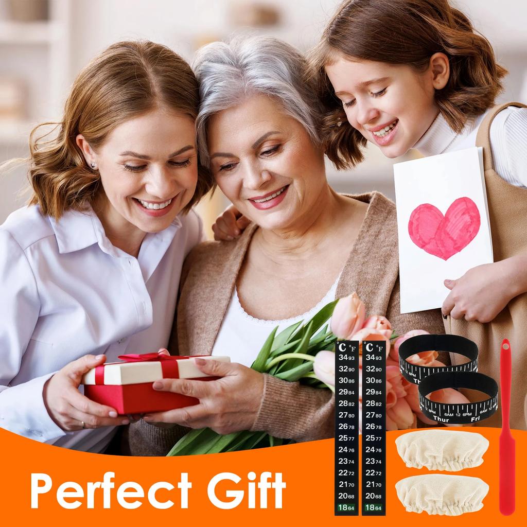 7Pcs Sourdough Starter Accessories Kit with Cloth Cap Silicone Spatula Date Band and Temperature Paper Sourdough Starter Jar