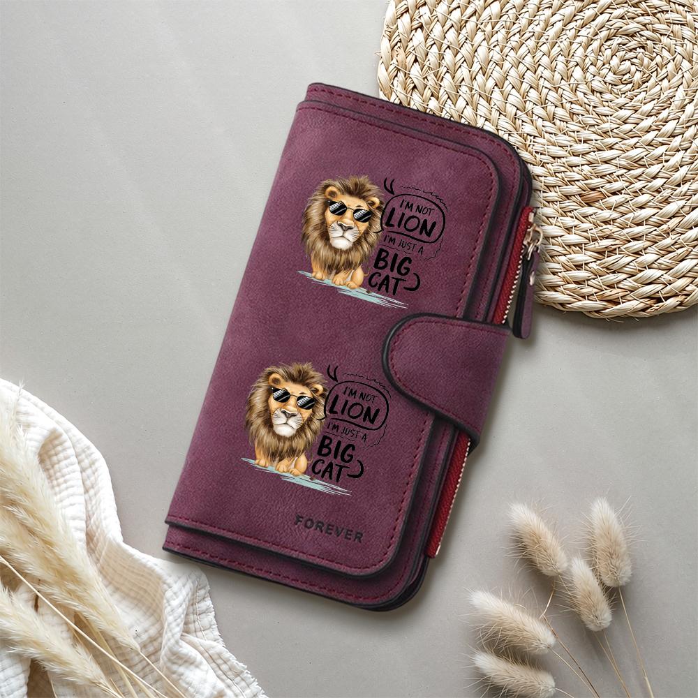 Cute Lion Print Long Wallet for Women Casual PU Leather Card Holder Fashion Portable Coin Purse