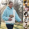 Katthållare Sweatshirt Husdjursficka Huvtröja, Överdimensionerad Hundbärande Sweatshirt, Fleecefodrad Lång Bekväm Tröja med Ärmar och Stor Ficka