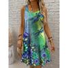 Women's Dragonfly Print Long Dress, Off Shoulder Sleeveless Crew Neck A-Line Casual Summer Dress