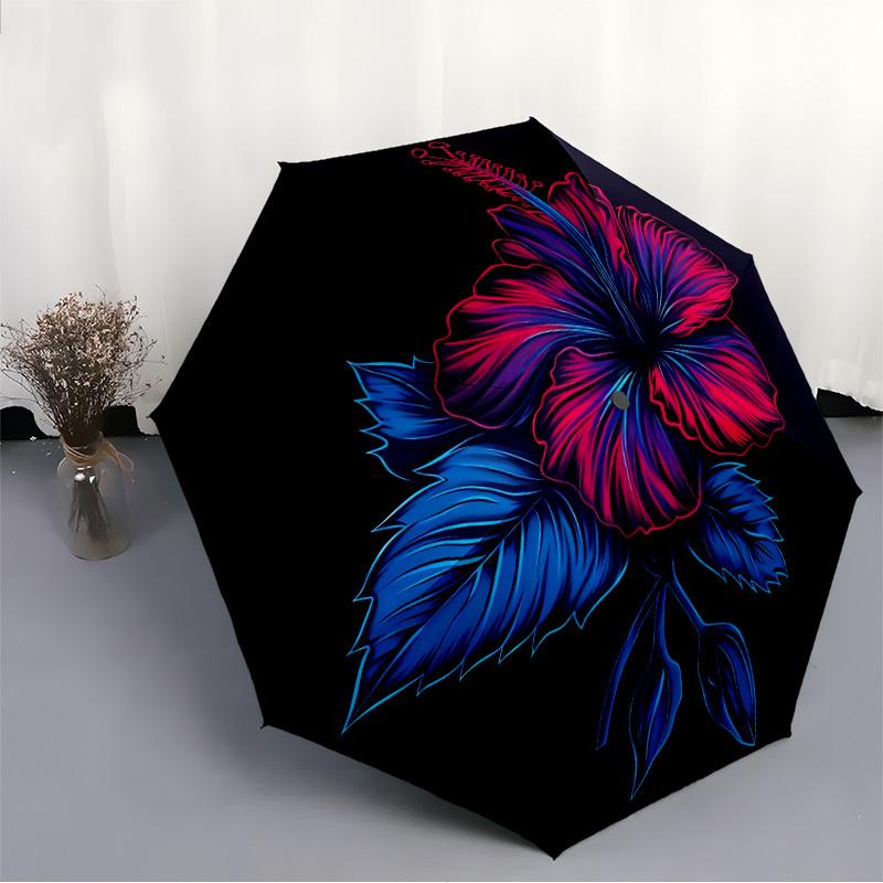 1pc Floral Bloom Automatic Open/close Folding Compact Umbrella, 8-Rib Sturdy Canopy, Lightweight Portable, Commuting Use, Gift, Outdoor Umbrella, Trav