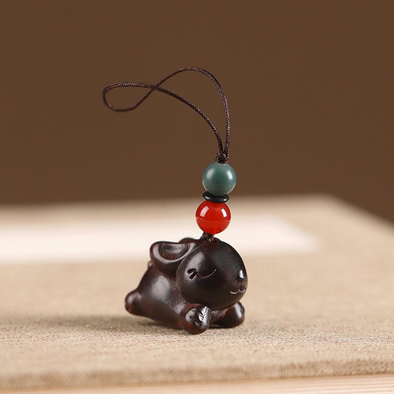 Sandalwood Year of the Rabbit Keychain - Women's Cute Rabbit Pendant for Schoolbag or Car Lanyard.