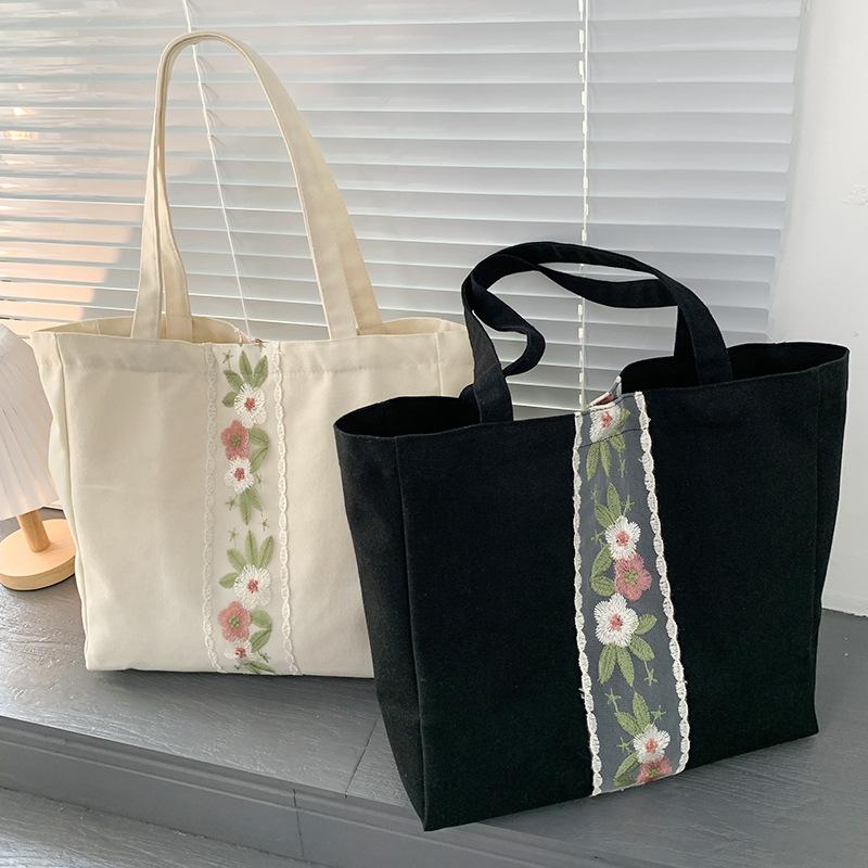 Embroidery Canvas Bag Women Shoulder Simple Travel Yoga Large Capacity Bag