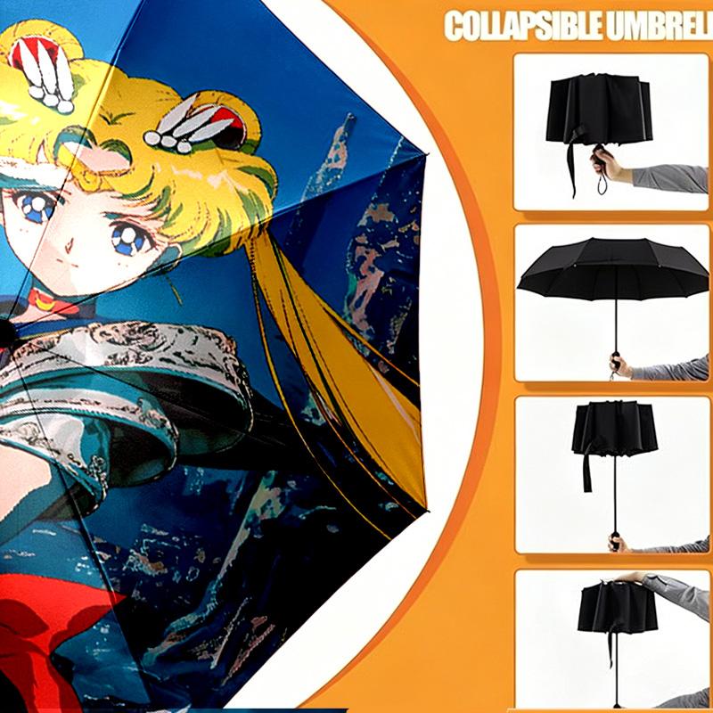 Sailor Moon Print Umbrella Automatic Opening/ Closing - Portable Foldable Design - Daily use for Travel/Outdoor - Gift for Birthday