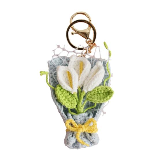 Keychain Pendant Hand Crocheted Flower Key Chain Colorful Yarn Roses Sunflower Charm Key Holder Bag Car Key Accessory