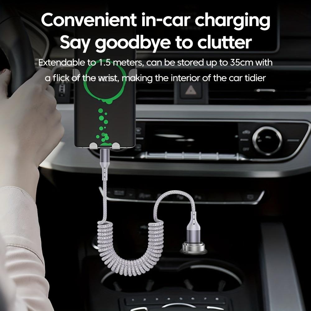 90 Degrees 100W USB Type C Spring Car Fast Charging Cable for Samsung Xiaomi USB C Data Cord for iPhone 15 Huawei USB C Wire