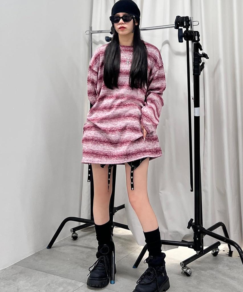 WEGO Figments Ombre Striped Knit Long Sleeve Big Spring Korean Oversized Size Red Top, Sweater, Size, Outfit, Streetwear, Style, Silhouette, Gift,