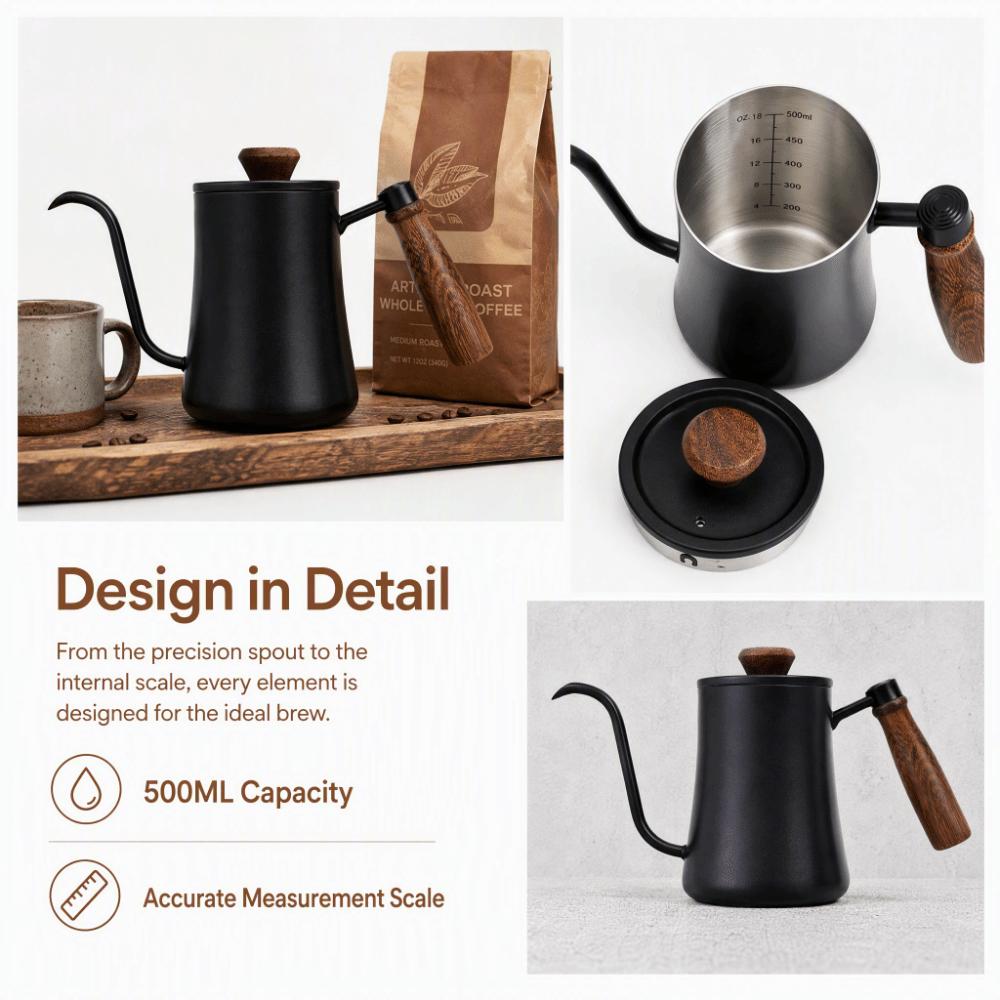500ML Capacity Hand Brew Coffee Kettle Narrow Long Spout 500ML Coffee Kettle Home Brewing