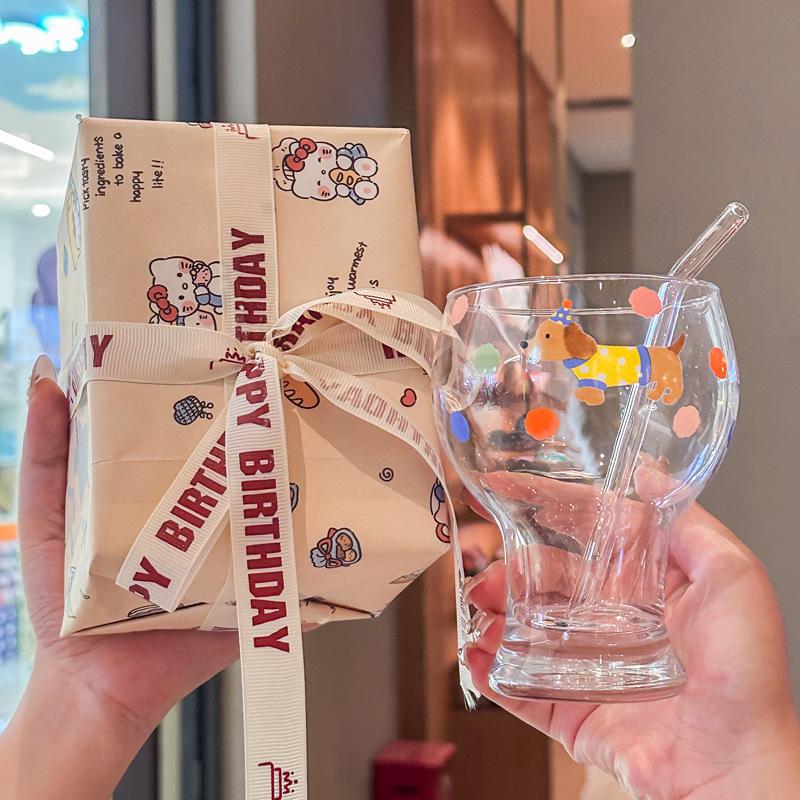 Cute Polka Dot Rabbit Beer Cup Girls High Value Glass Water Cup Household Juice Milk Cup Birthday Gift