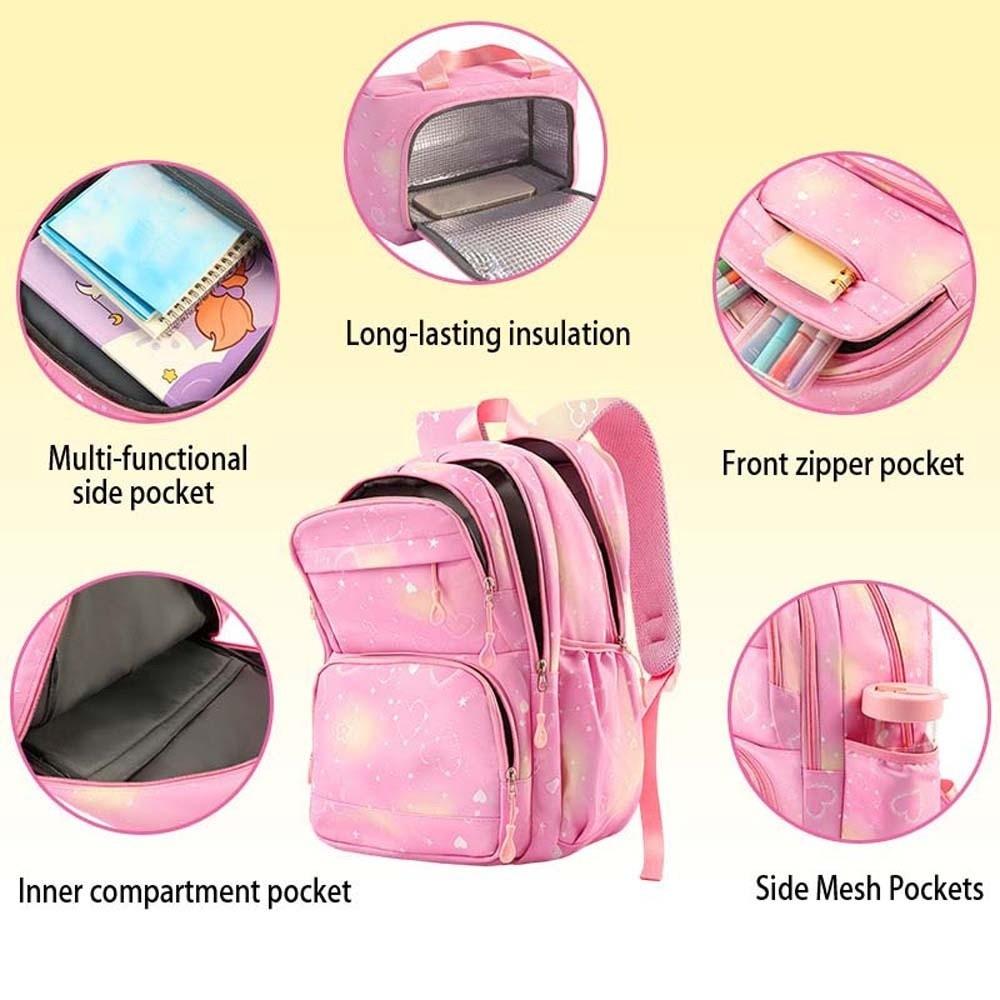 Casual Nylon Backpack Daypack Students School Bag Three-piece School Bag Set Junior High School