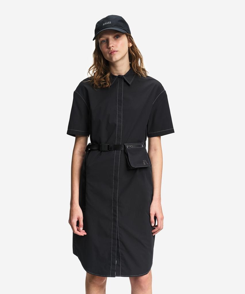 Aigle Women'S Solotex Belted Short Sleeve Shirt Dress Aas26Wshi006Noi