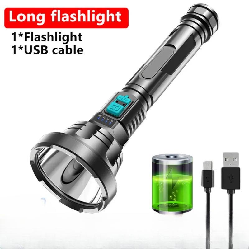 3000LM Long Size ABS Flashlights Rechargeable Bright LED Torch with USB Cable 3 Modes Waterproof for Camping Hiking Fishing