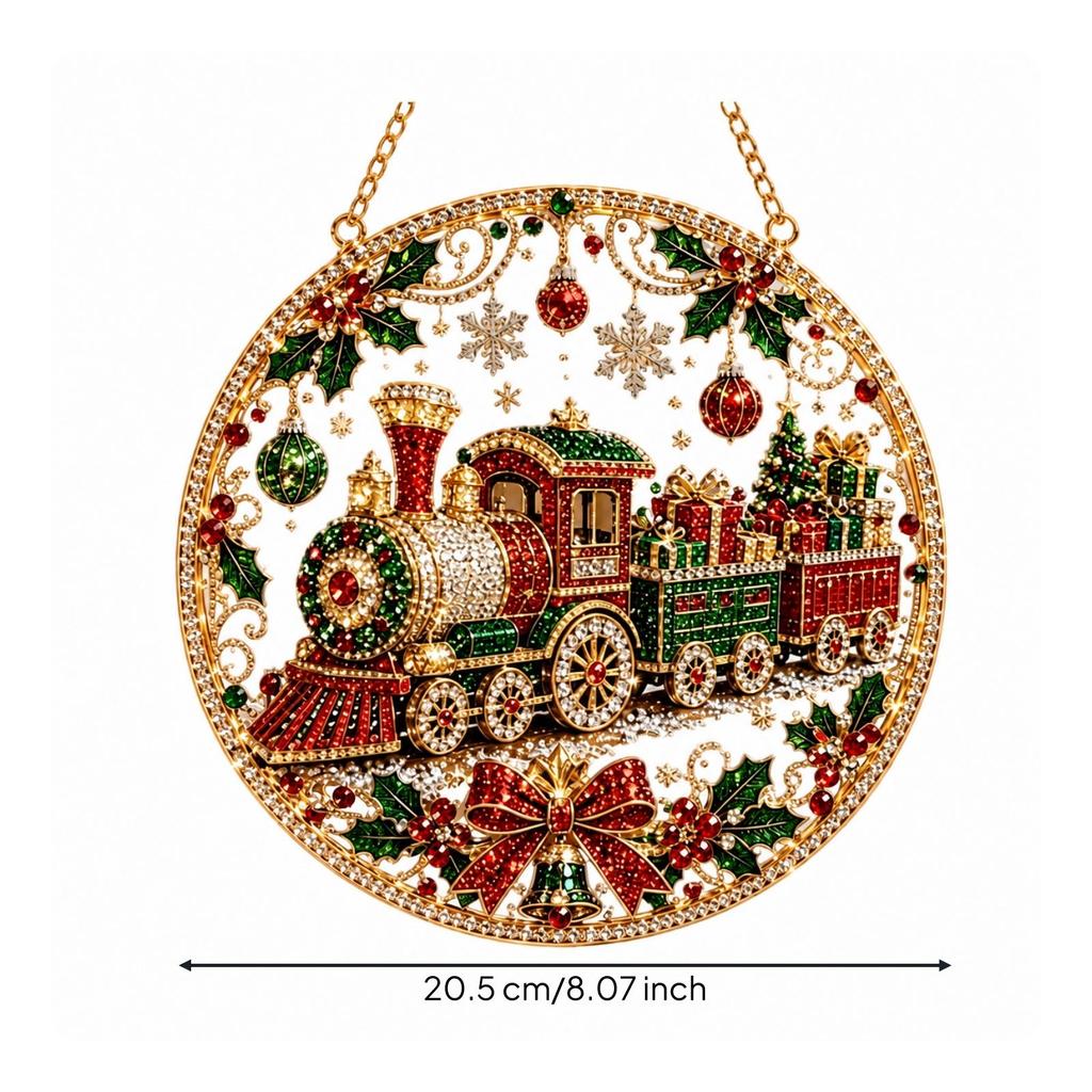 Acrylic Christmas Hanging Ornament with Gold Toned Chain and Rhinestone Accents